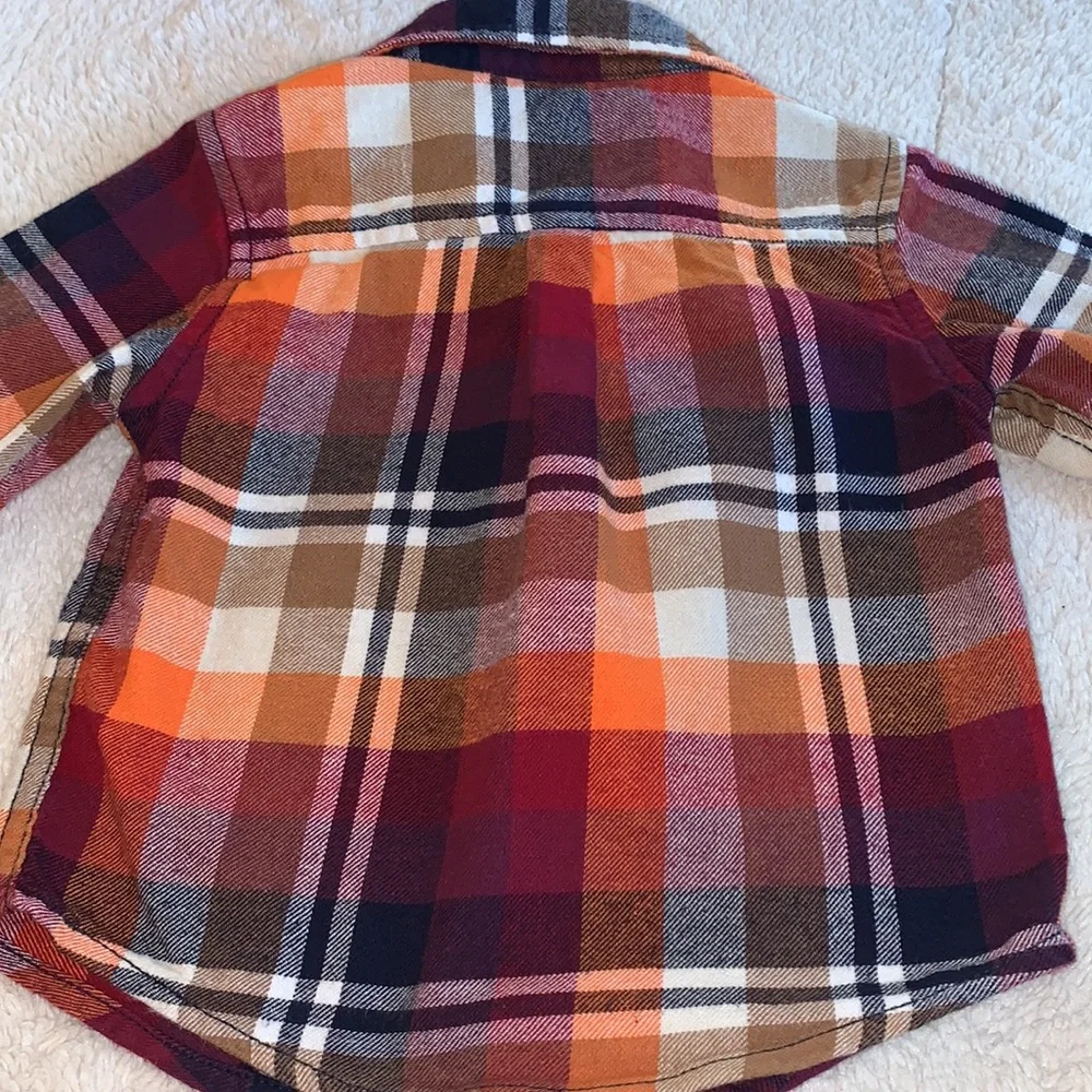 Gymboree Orange Plaid Flannel Shirt 12-18M EUC Baby Boy